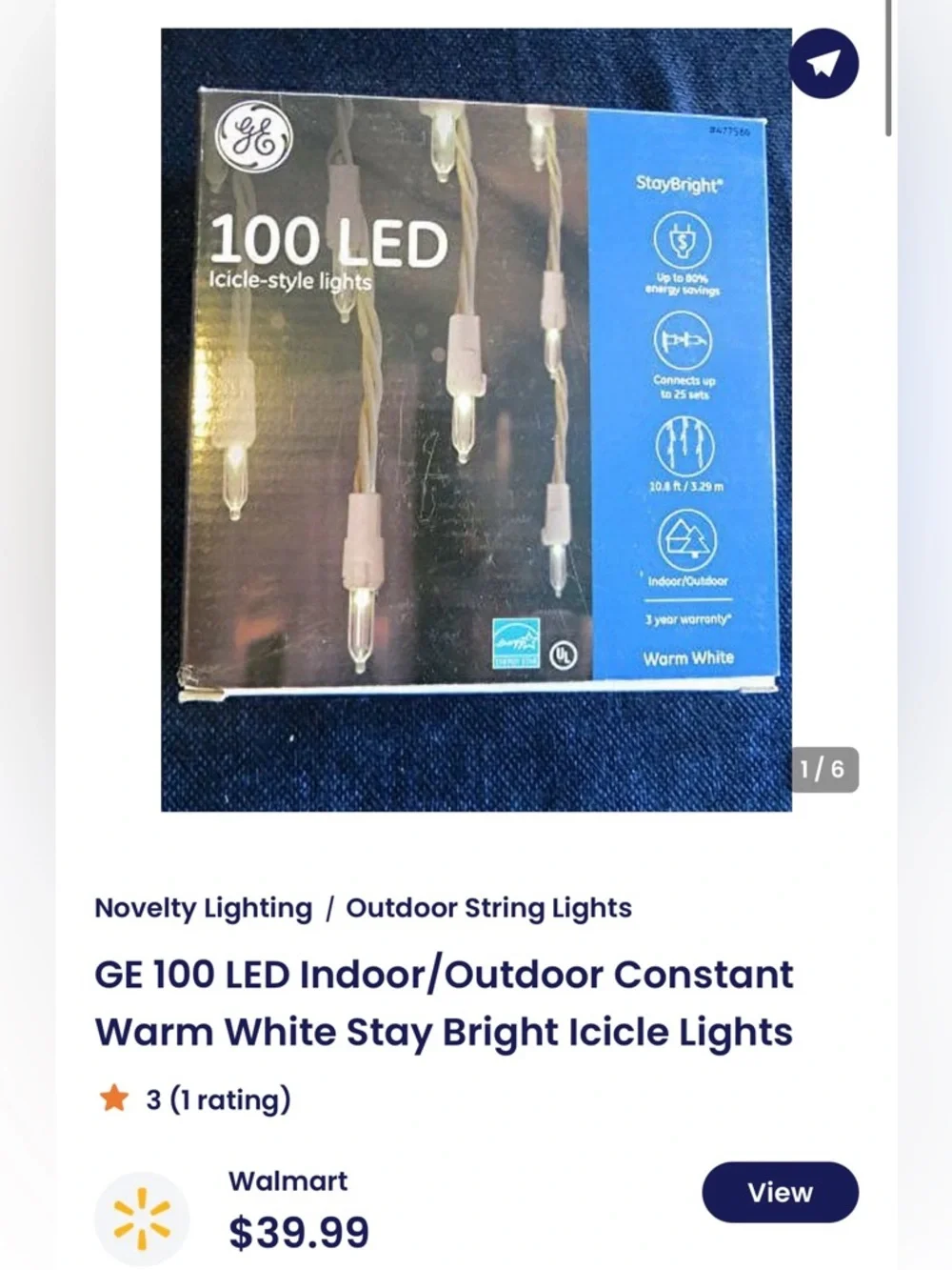 GE 100 LED Icicle-Style String Lights - Warm White. 3 boxes available!